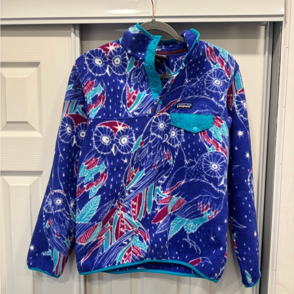 Patagonia Synchilla Owl Print Fleece Pullover quarter snap